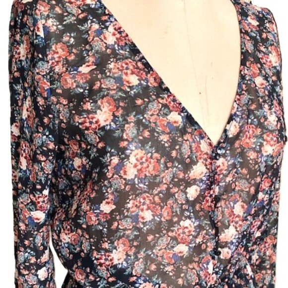 Zara maxi dark floral print chiffon long sleeve dress - Picture 14 of 16